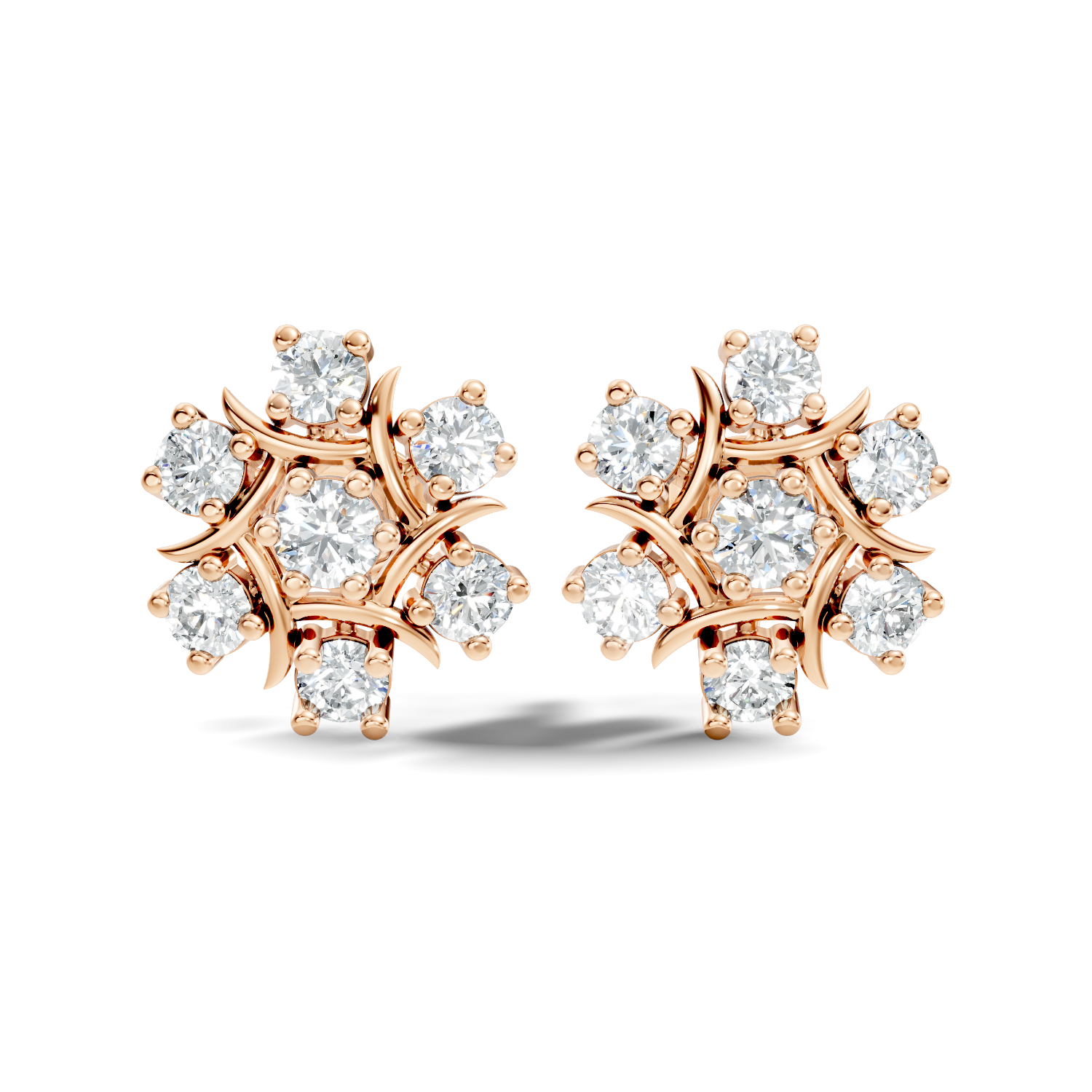 Round Diamond Snowflake Floral Cluster Stud