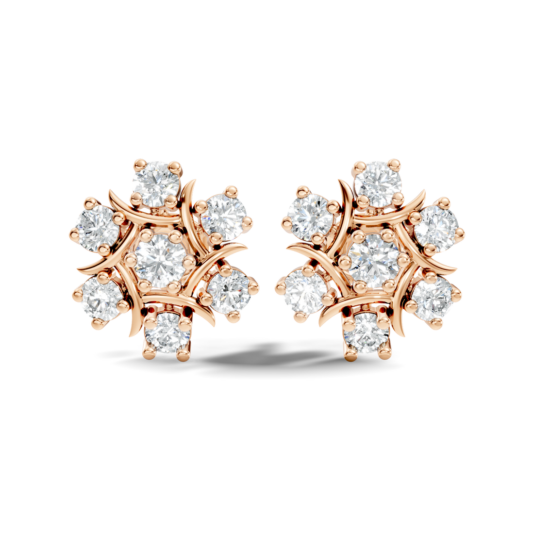 Round Diamond Snowflake Floral Cluster Stud