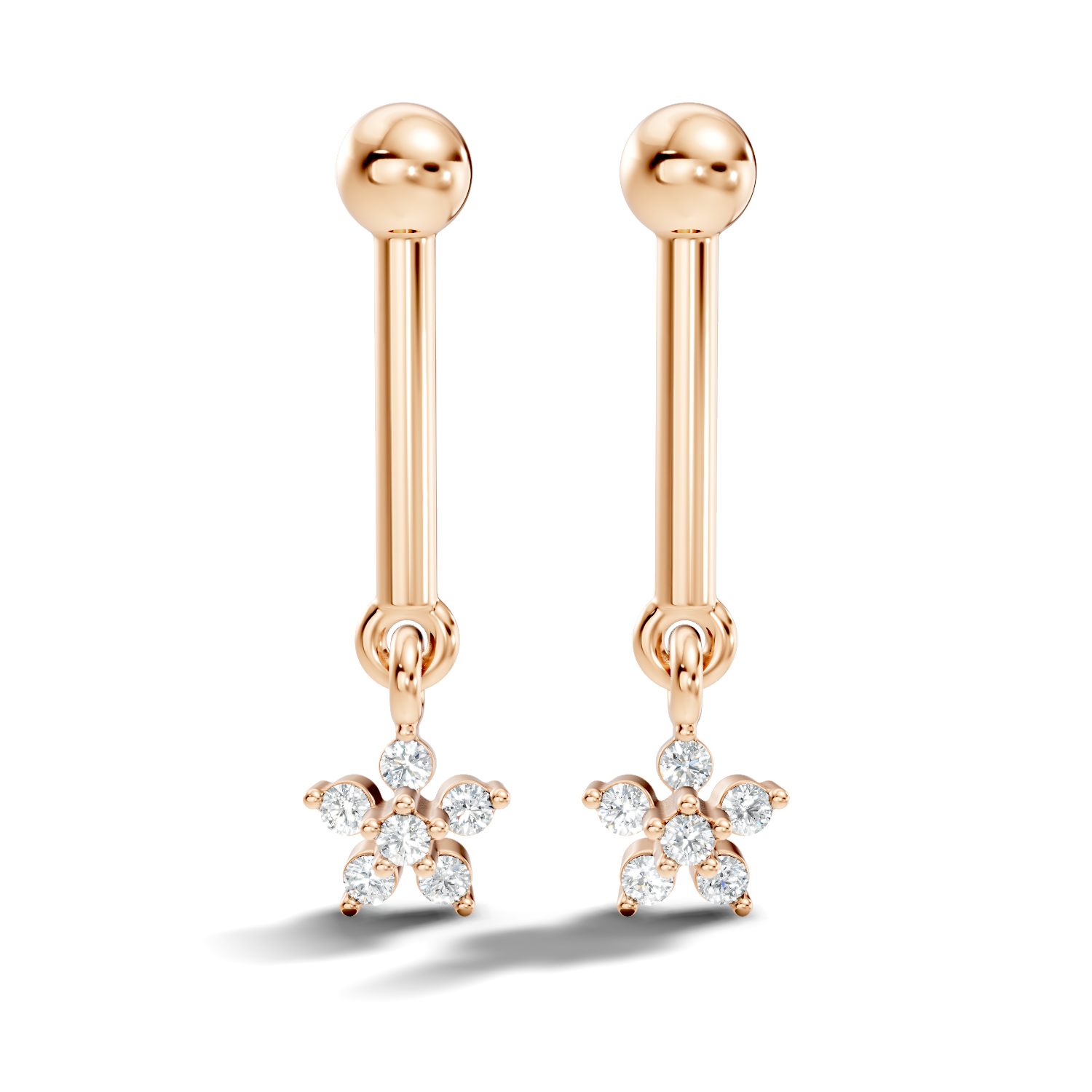 Round Diamond Bar & Floral Drop Earrings