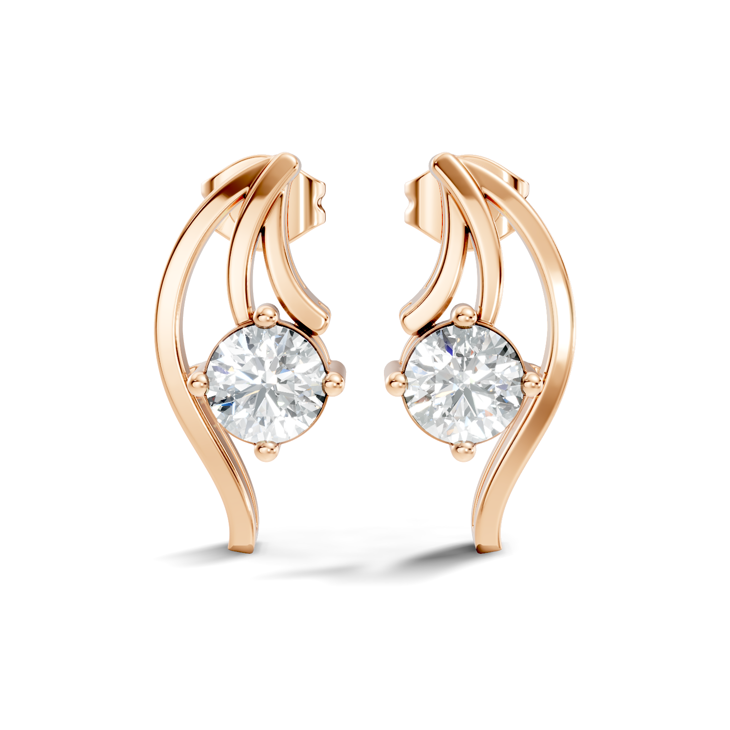 Round Solitaire & Fluid Wave Arc Diamond Stud