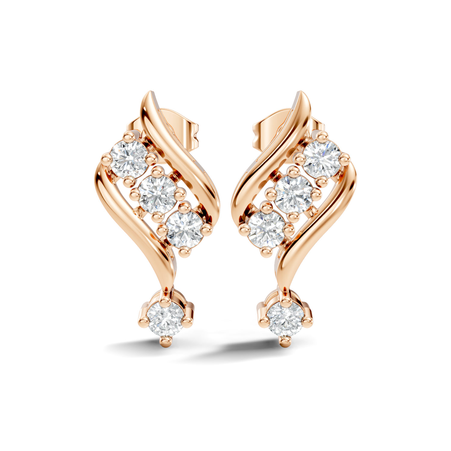 Round Diamond Curved Ribbon Cluster Earrings