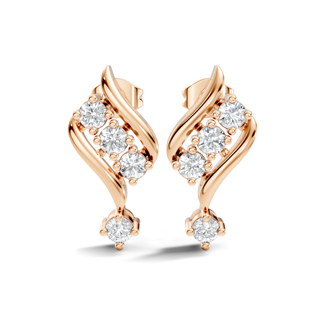 Round Diamond Curved Ribbon Cluster Earrings