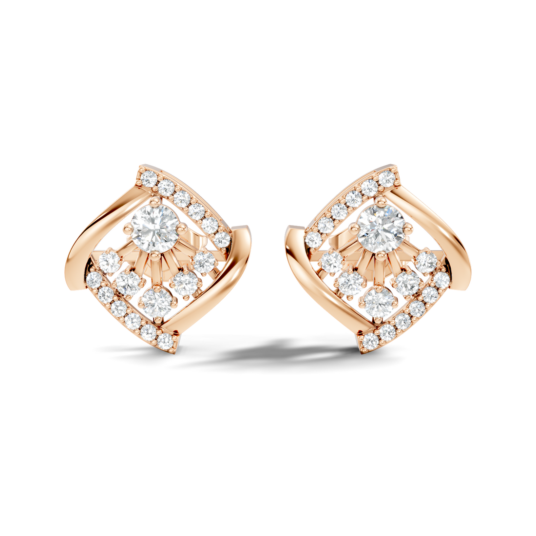 Round Diamond Geometric Swirl Sunburst Stud
