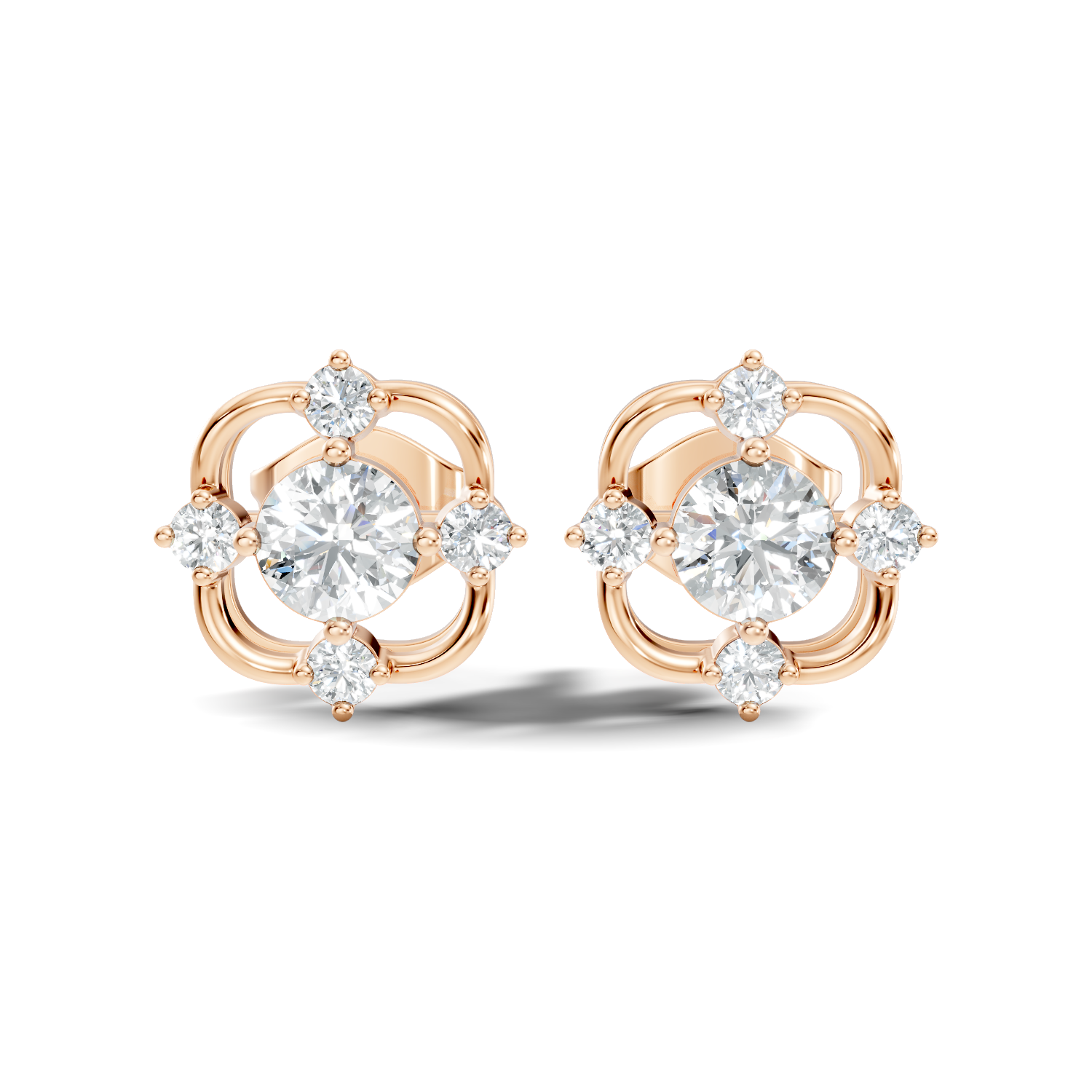 Round Solitaire & Geometric Open Frame Diamond Stud