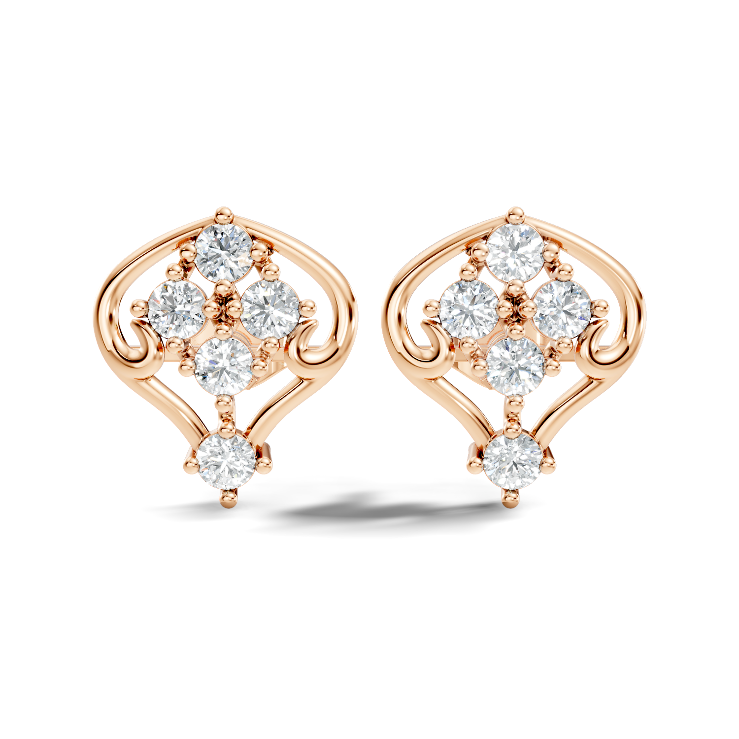 Round Diamond Ornate Scroll Contour Stud