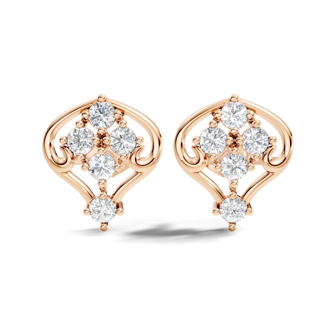 Round Diamond Ornate Scroll Contour Stud