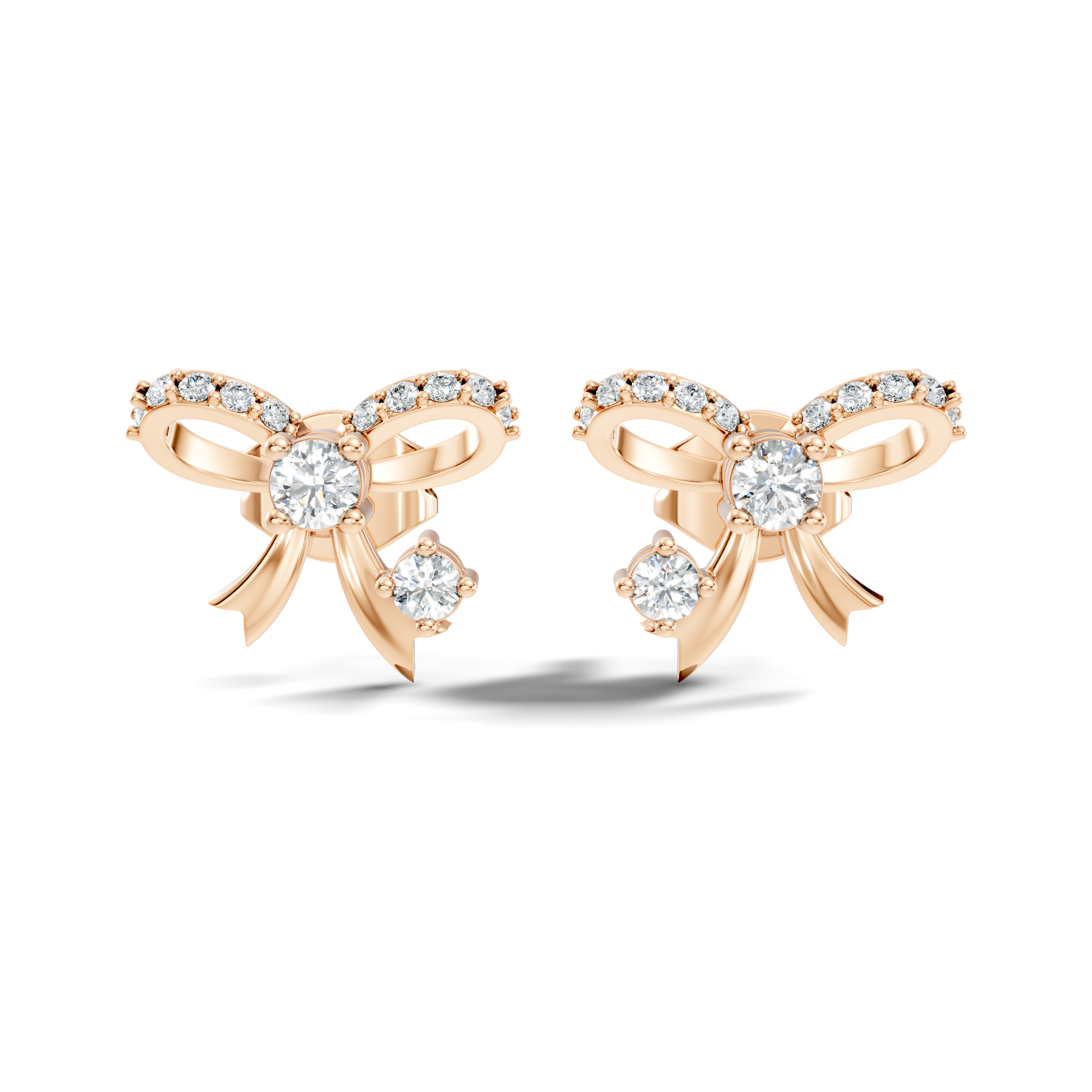 Round Brilliant Cut Diamond Ribbon Bow Stud