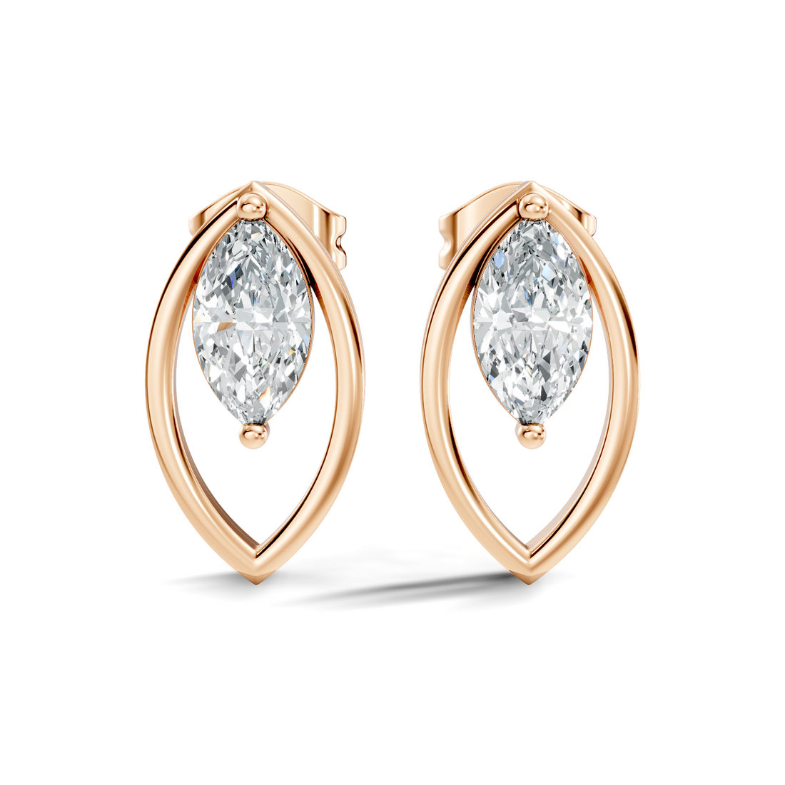 Marquise Cut Solitaire & Open Leaf Frame Stud