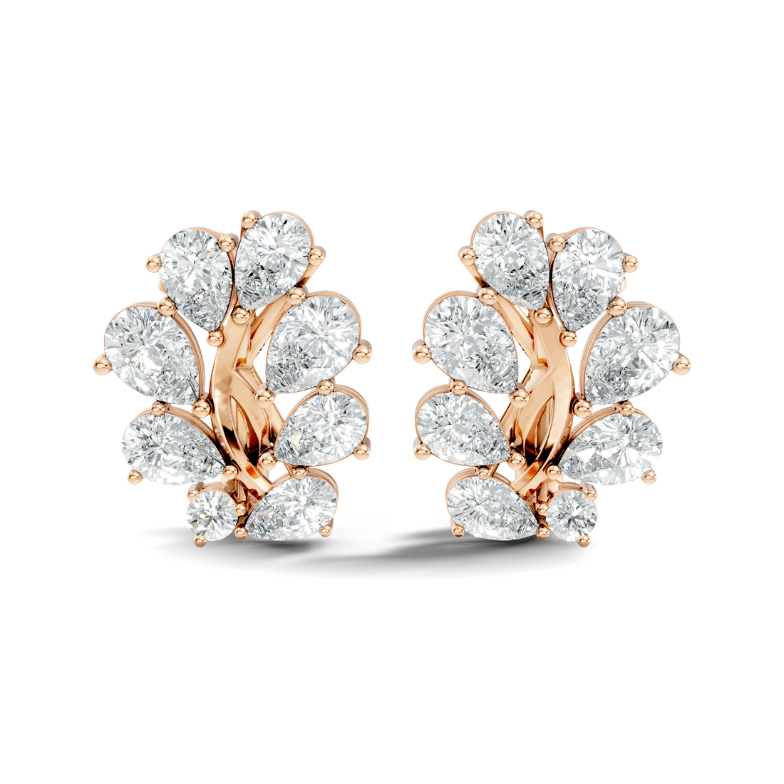 Pear-Cut Diamond Cluster Blossom Stud