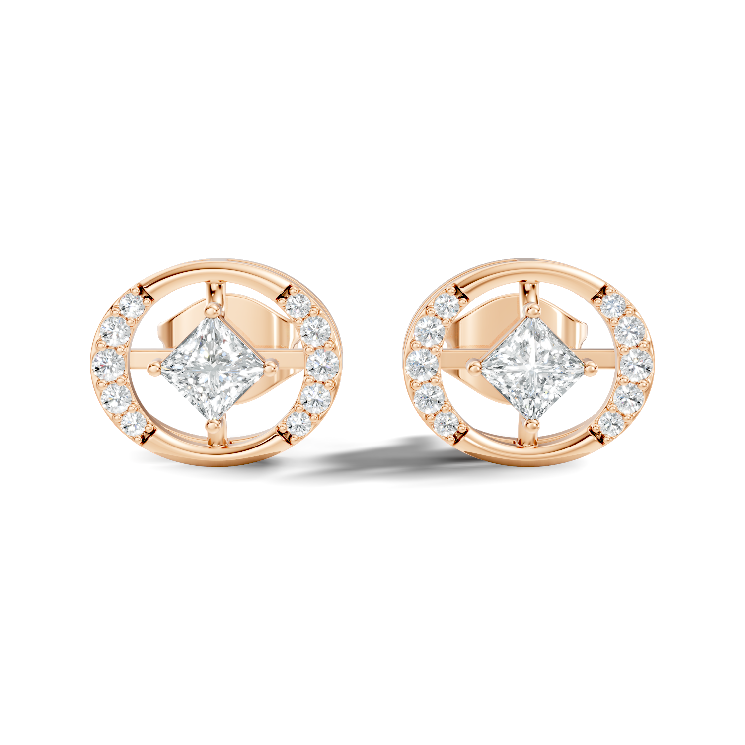 Princess Cut Solitaire & Oval Open Frame Diamond Stud