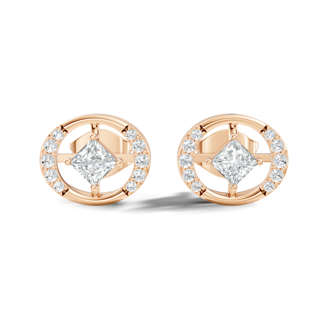 Princess Cut Solitaire & Oval Open Frame Diamond Stud