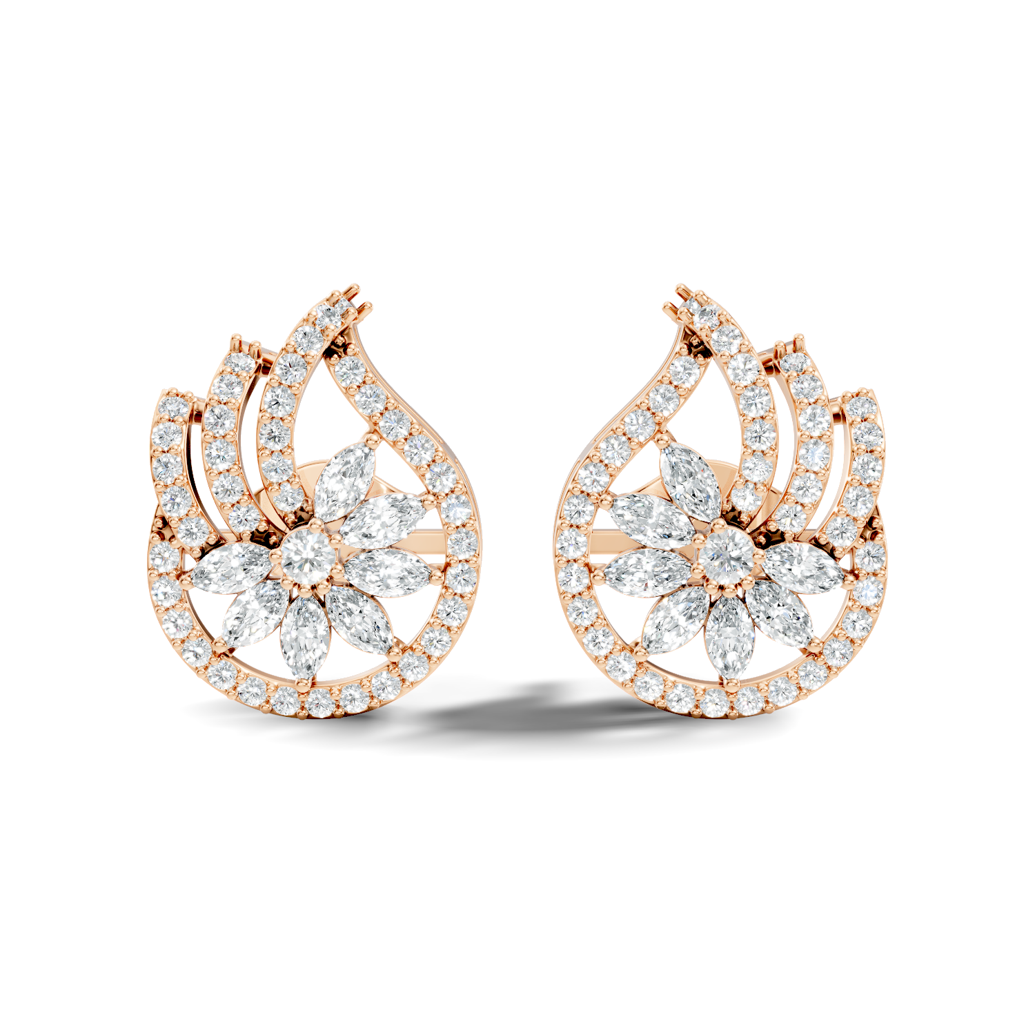 Marquise & Round Diamond Paisley Floral Stud