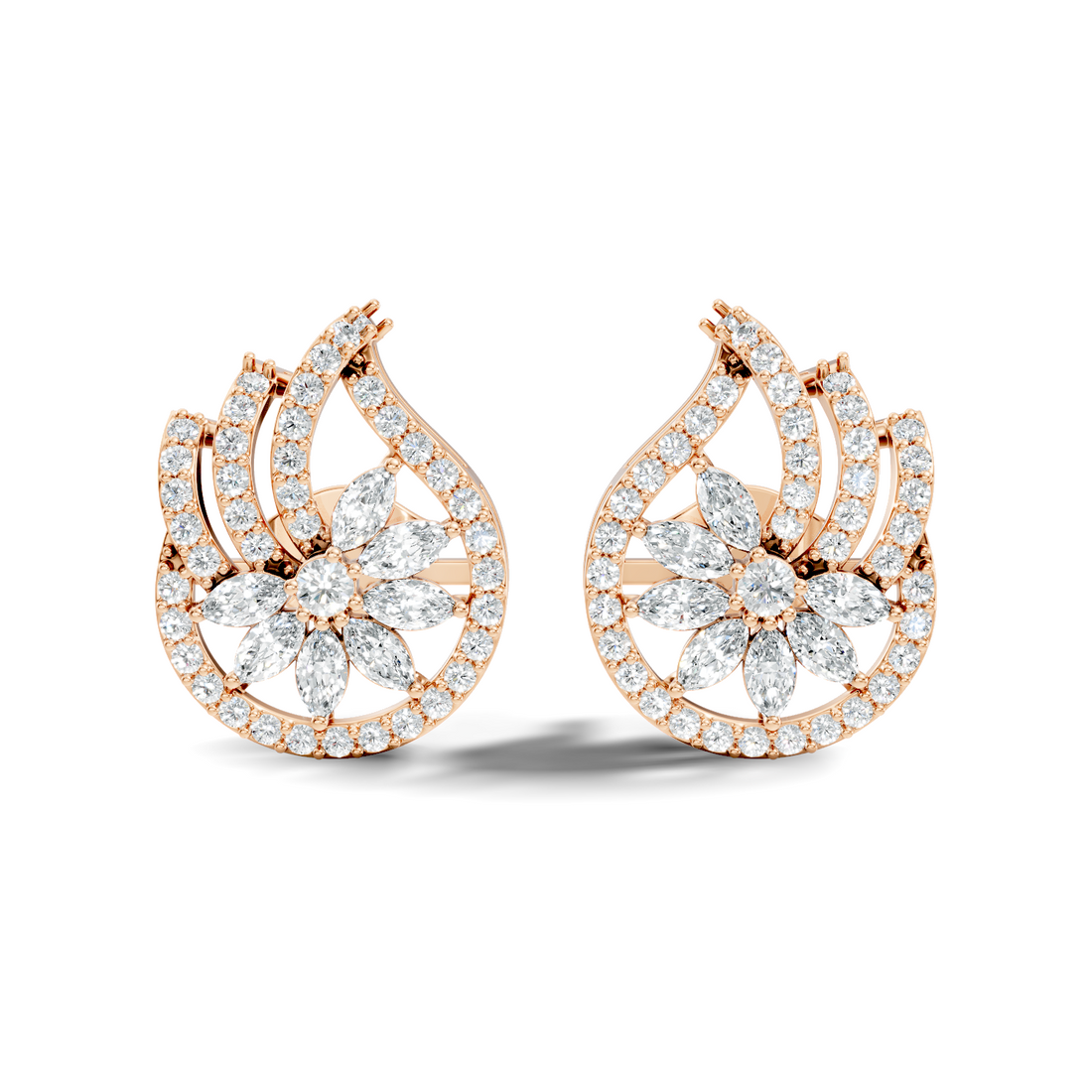 Marquise & Round Diamond Paisley Floral Stud