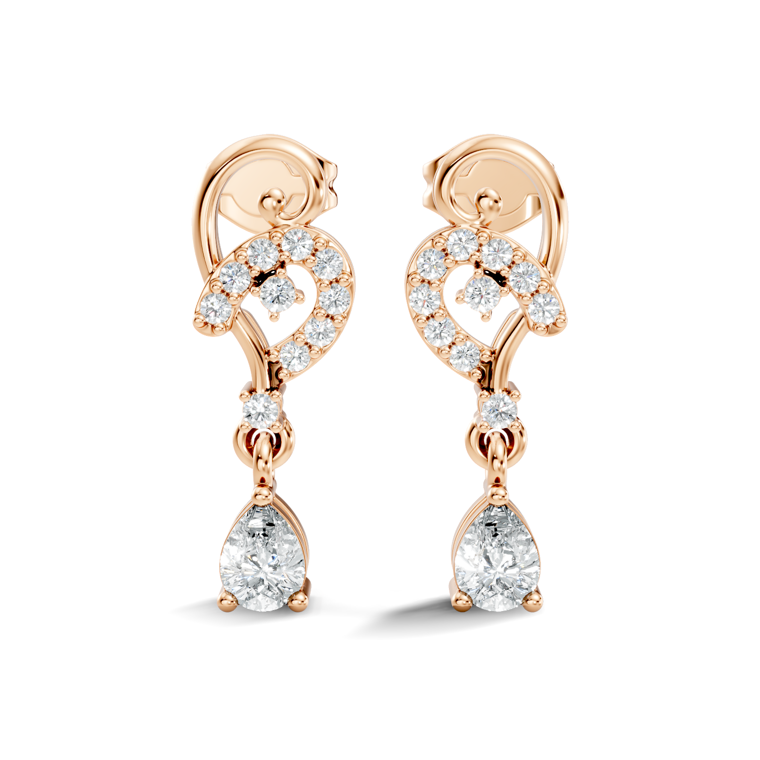 Pear & Round Diamond Swirl Drop Stud