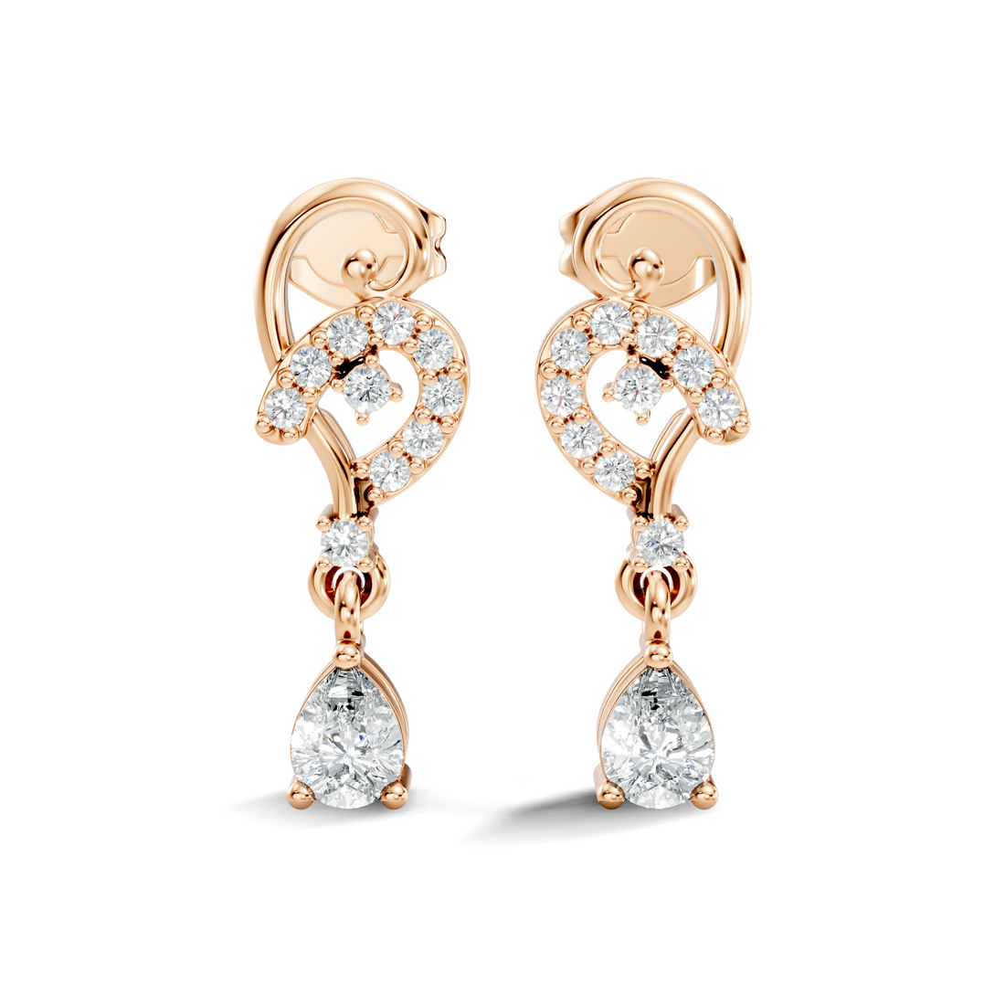 Pear & Round Diamond Swirl Drop Stud