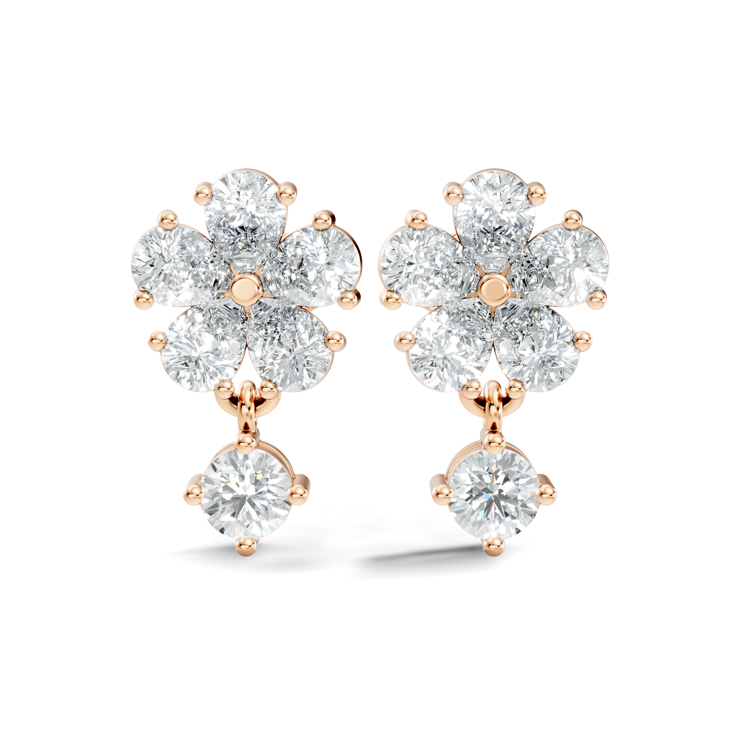 Pear & Round Cut Five-Petal Floral Drop Earrings
