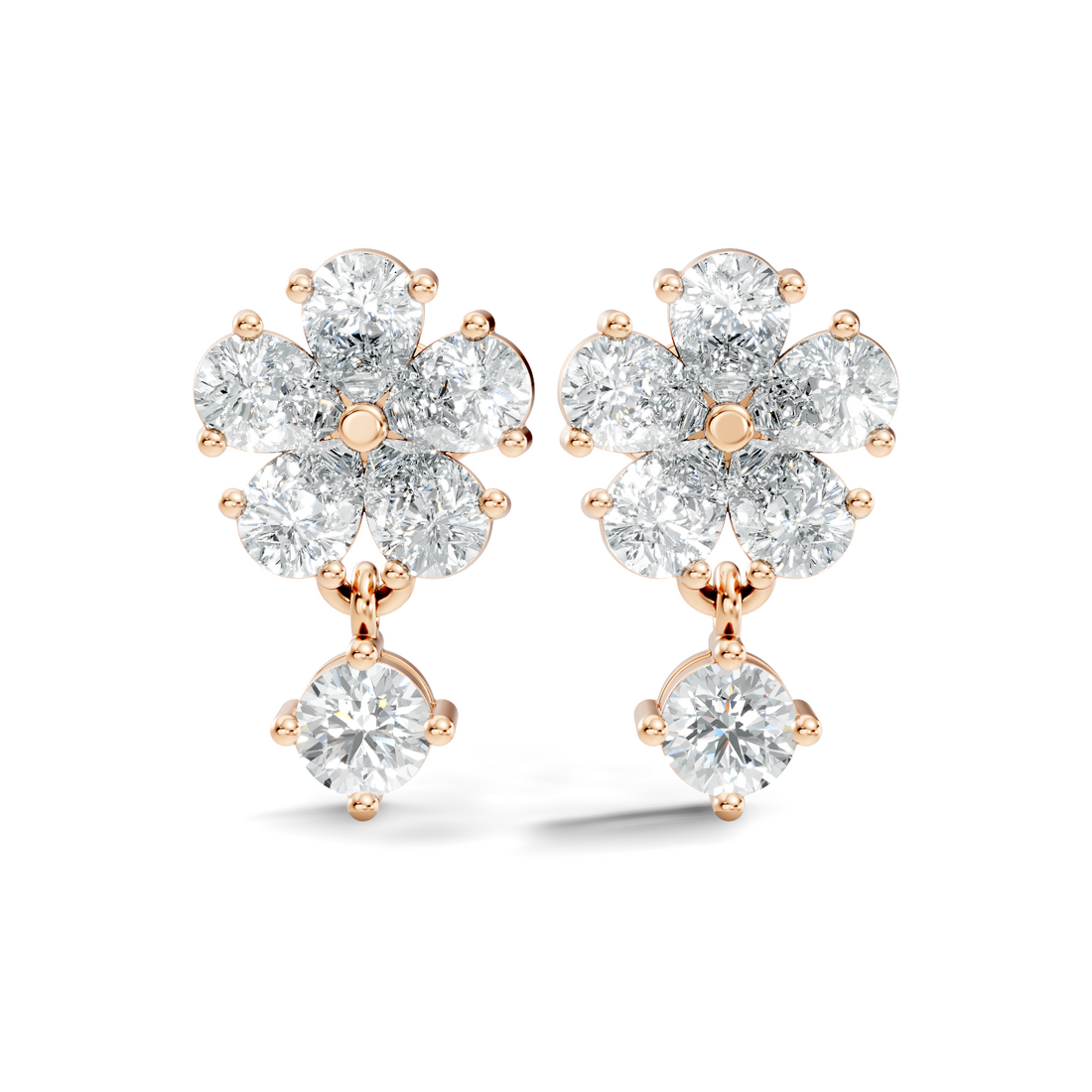 Pear & Round Cut Five-Petal Floral Drop Earrings