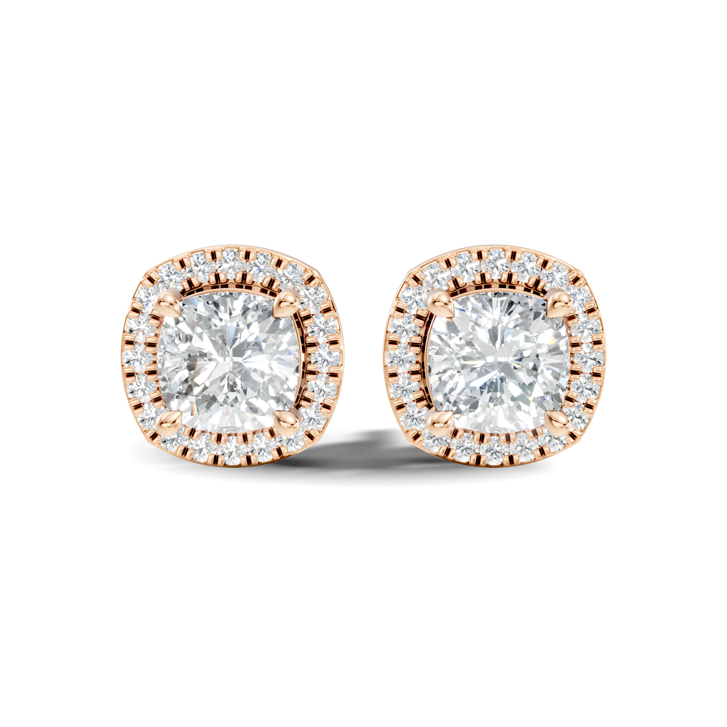 Cushion Cut Diamond Square Halo Stud