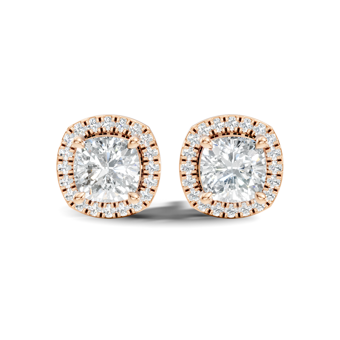Cushion Cut Diamond Square Halo Stud