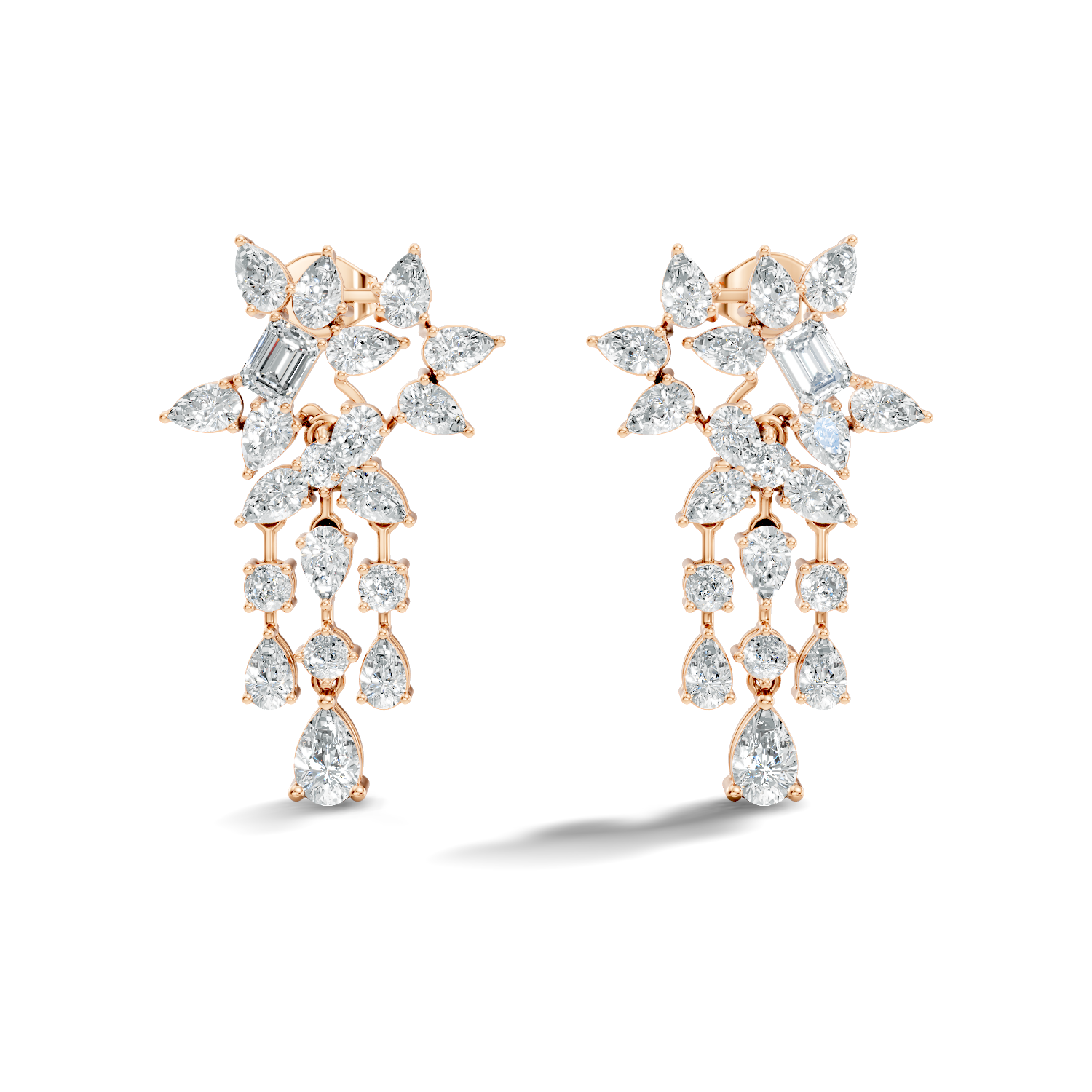 Multi-Cut Floral Cluster Chandelier Drop Earrings