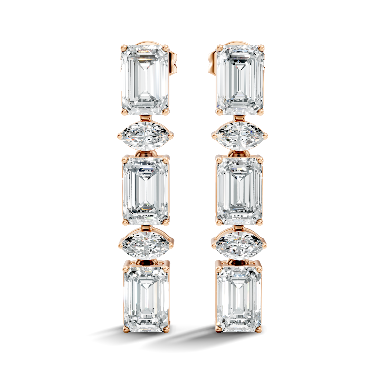 Emerald & Marquise Cut Alternating Linear Drop Earrings