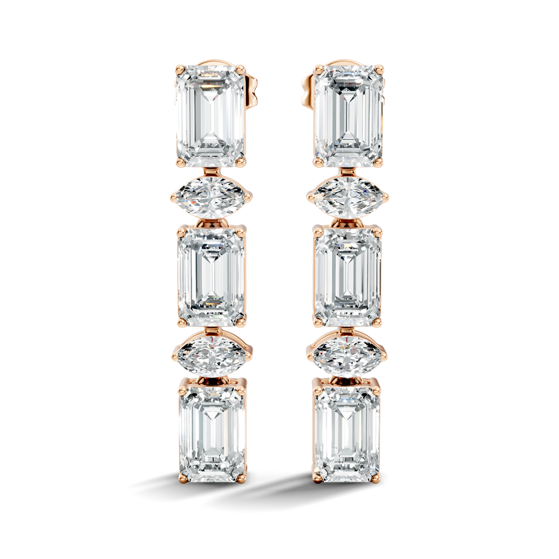 Emerald & Marquise Cut Alternating Linear Drop Earrings