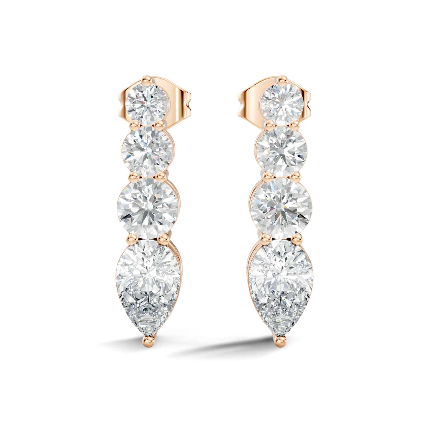 Graduated Round & Pear Cut Diamond Linear Drop Earrings