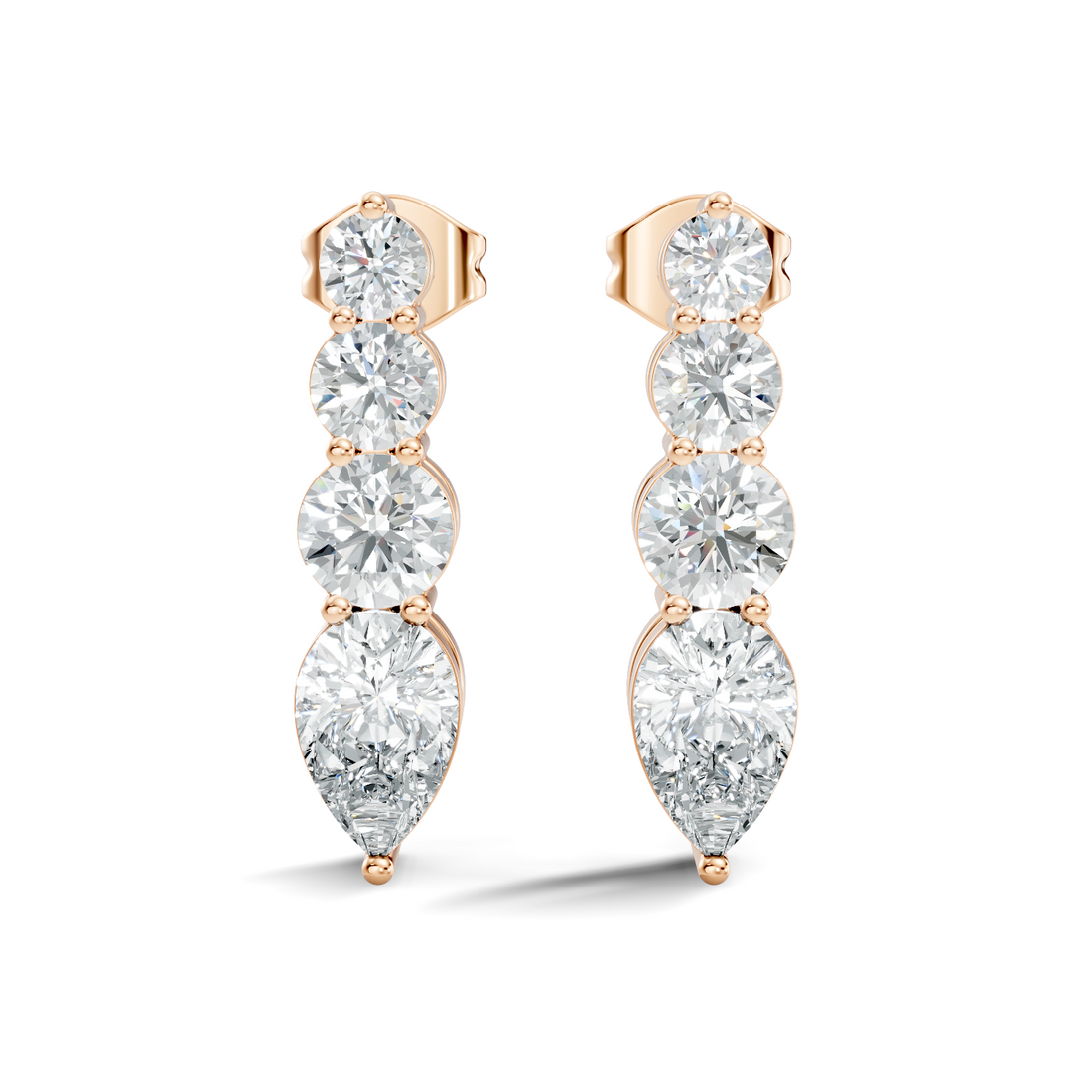 Graduated Round & Pear Cut Diamond Linear Drop Earrings