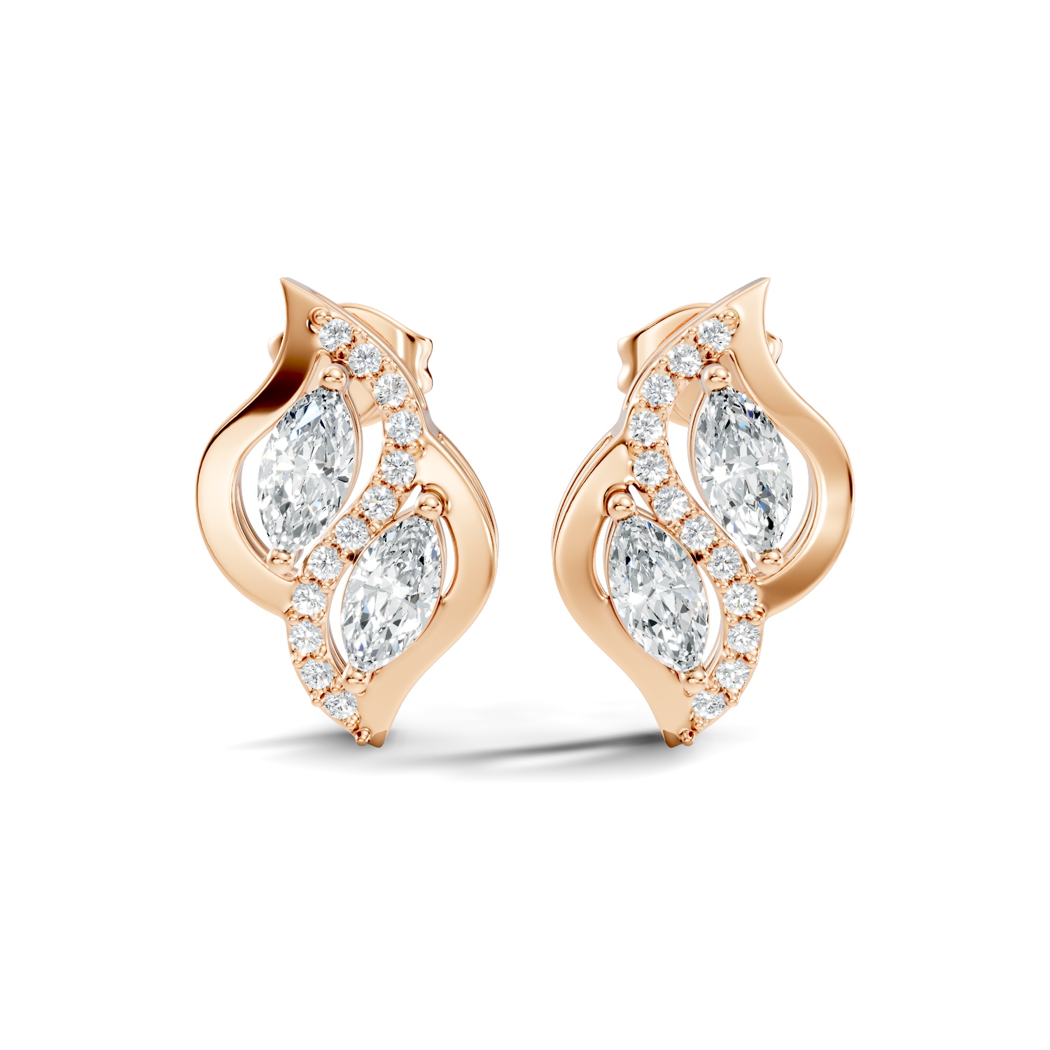 Elegant Marquise & Round Diamond Swirl Stud