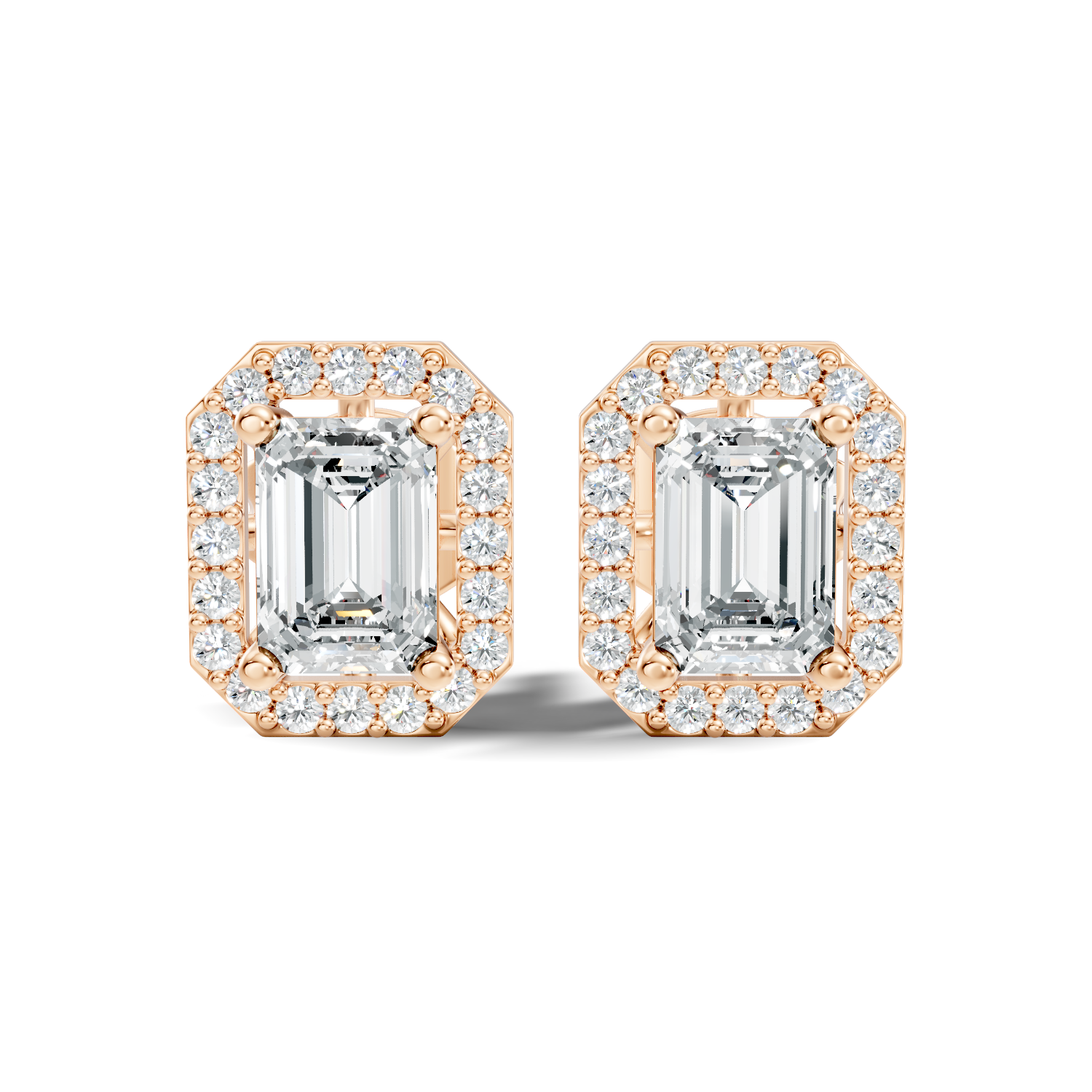 Emerald Cut Solitaire & Diamond Octagon Halo Stud