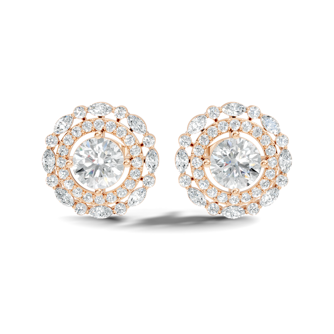 Solitaire & Double Halo Marquise Diamond Stud