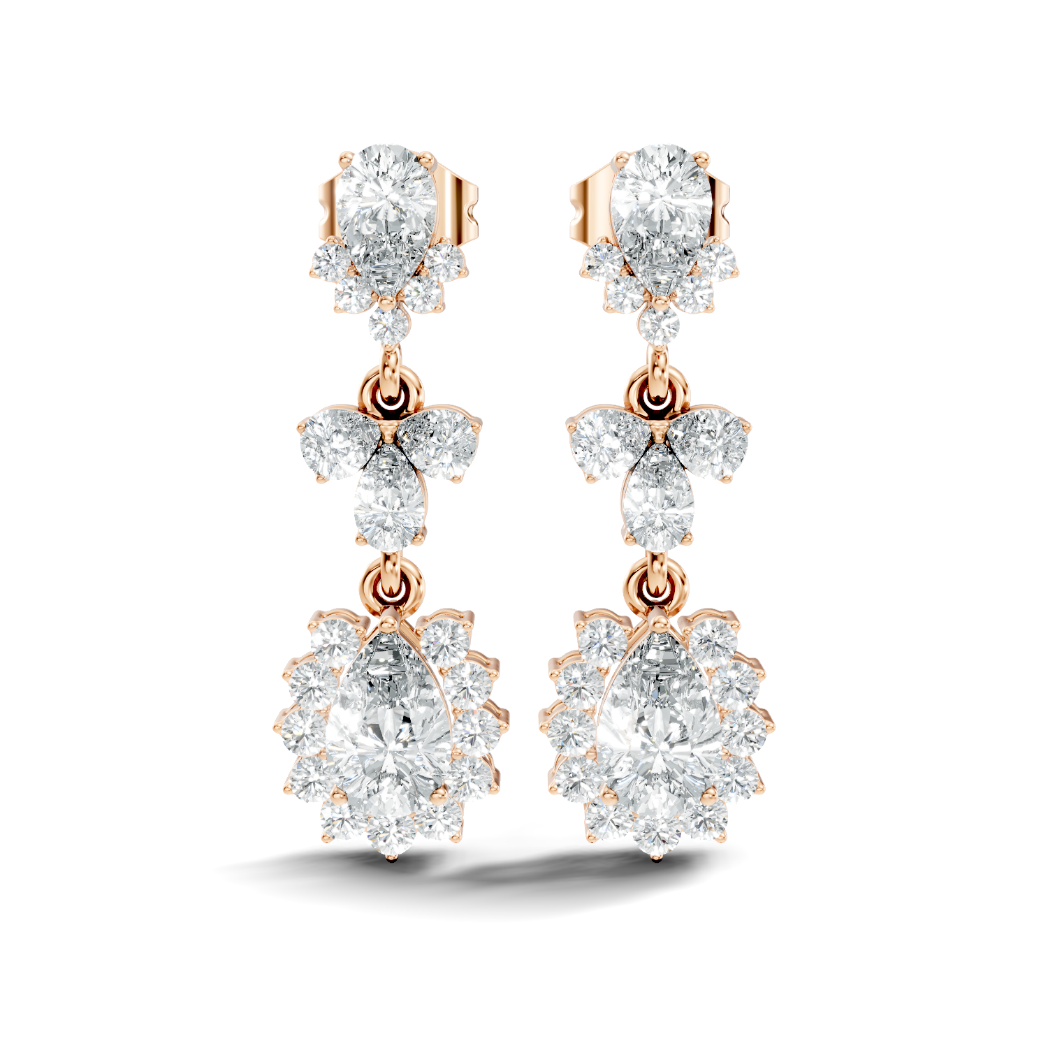 Pear & Oval Halo Diamond Articulated Drop Earrings