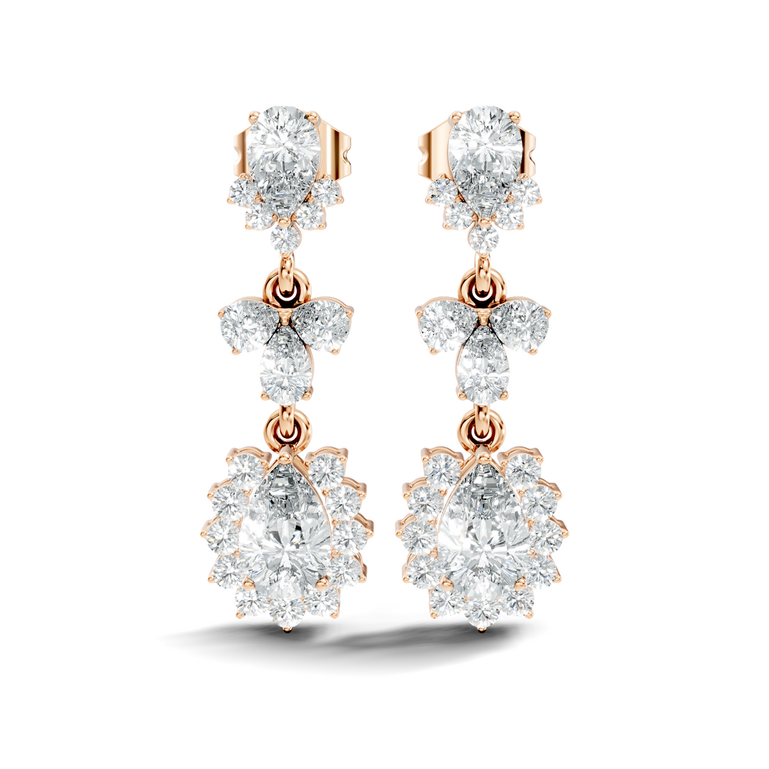 Pear & Oval Halo Diamond Articulated Drop Earrings
