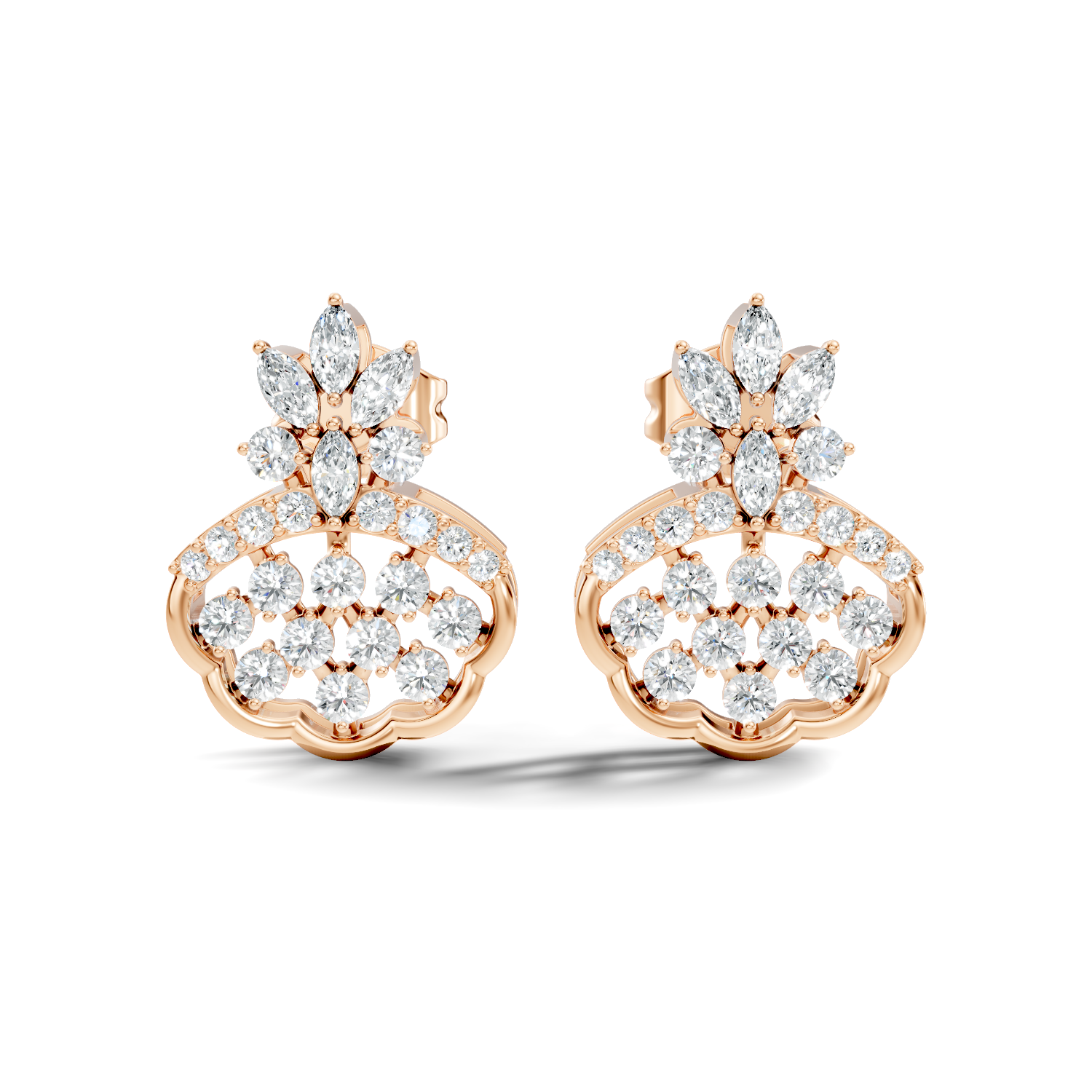 Crowned Chandelier Fan Diamond Cluster Stud