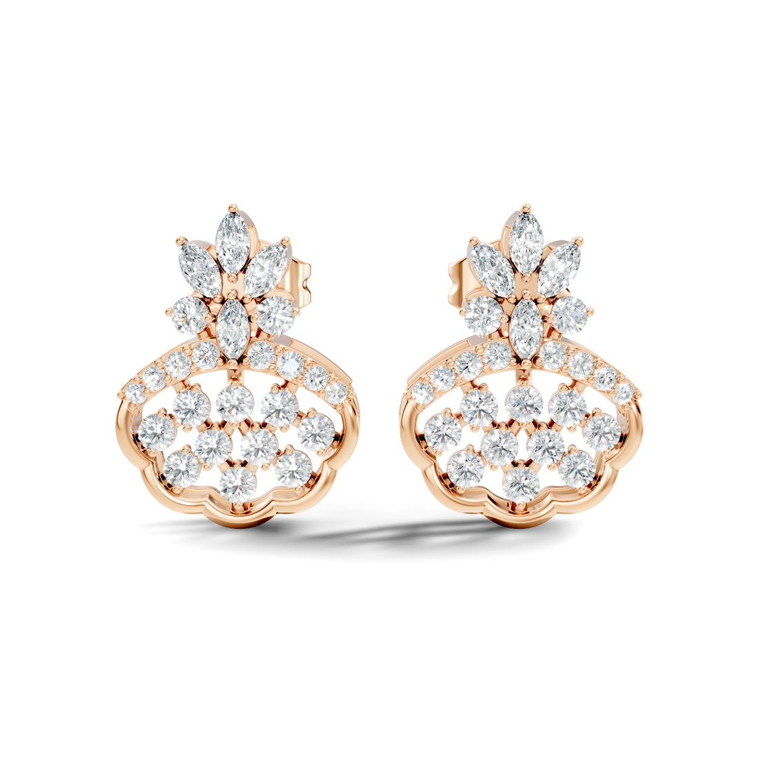 Crowned Chandelier Fan Diamond Cluster Stud