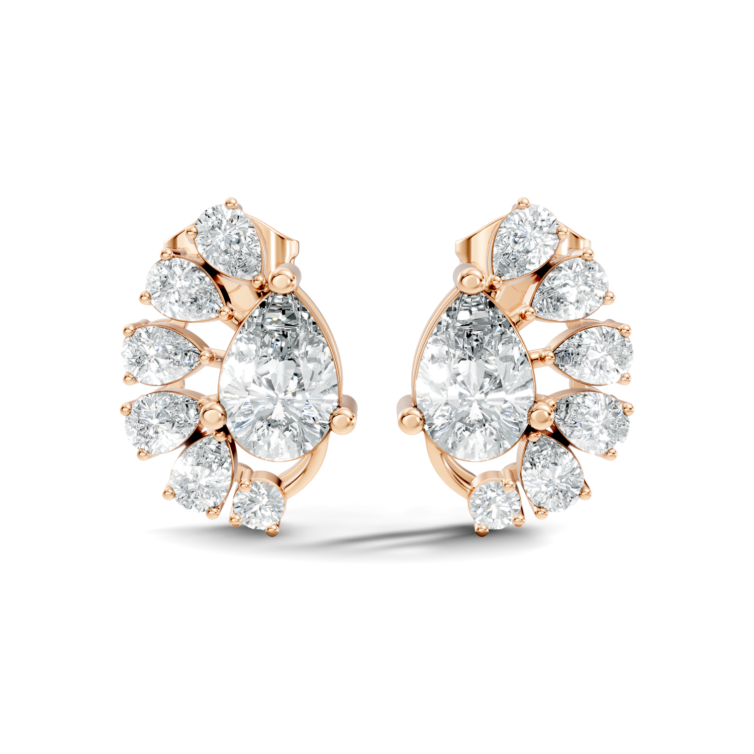 Pear & Round Diamond Asymmetric Fan Cluster Stud