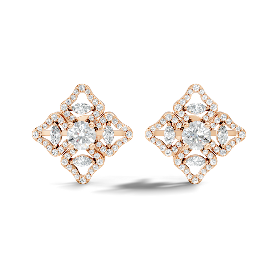 Openwork Quatrefoil Pave & Marquise Diamond Stud