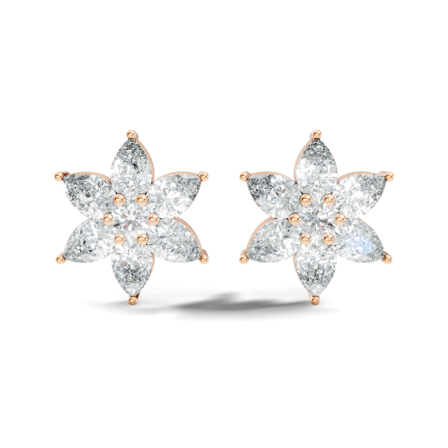 Six-Petal Pear Diamond Flower Studs