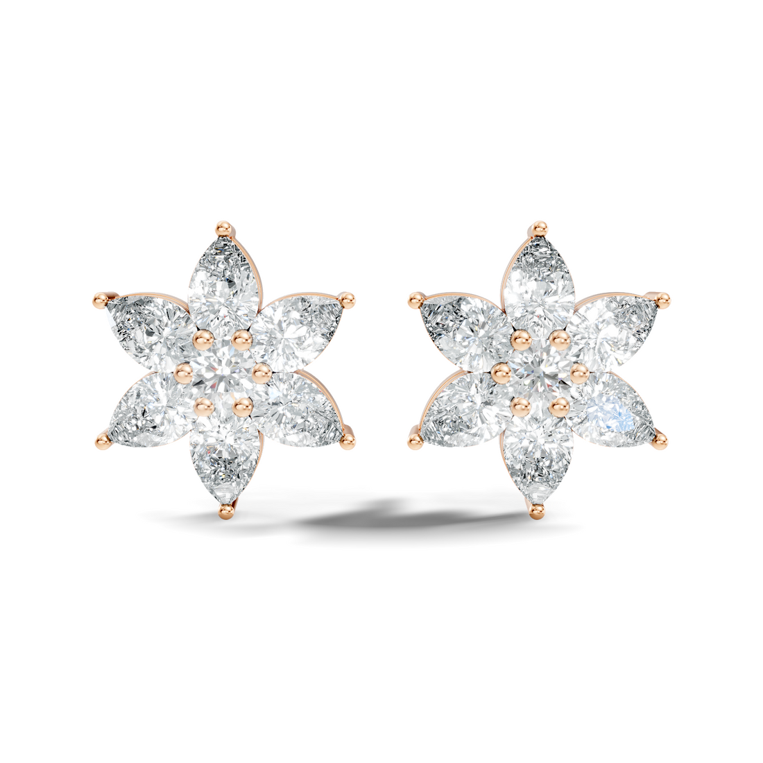 Six-Petal Pear Diamond Flower Studs
