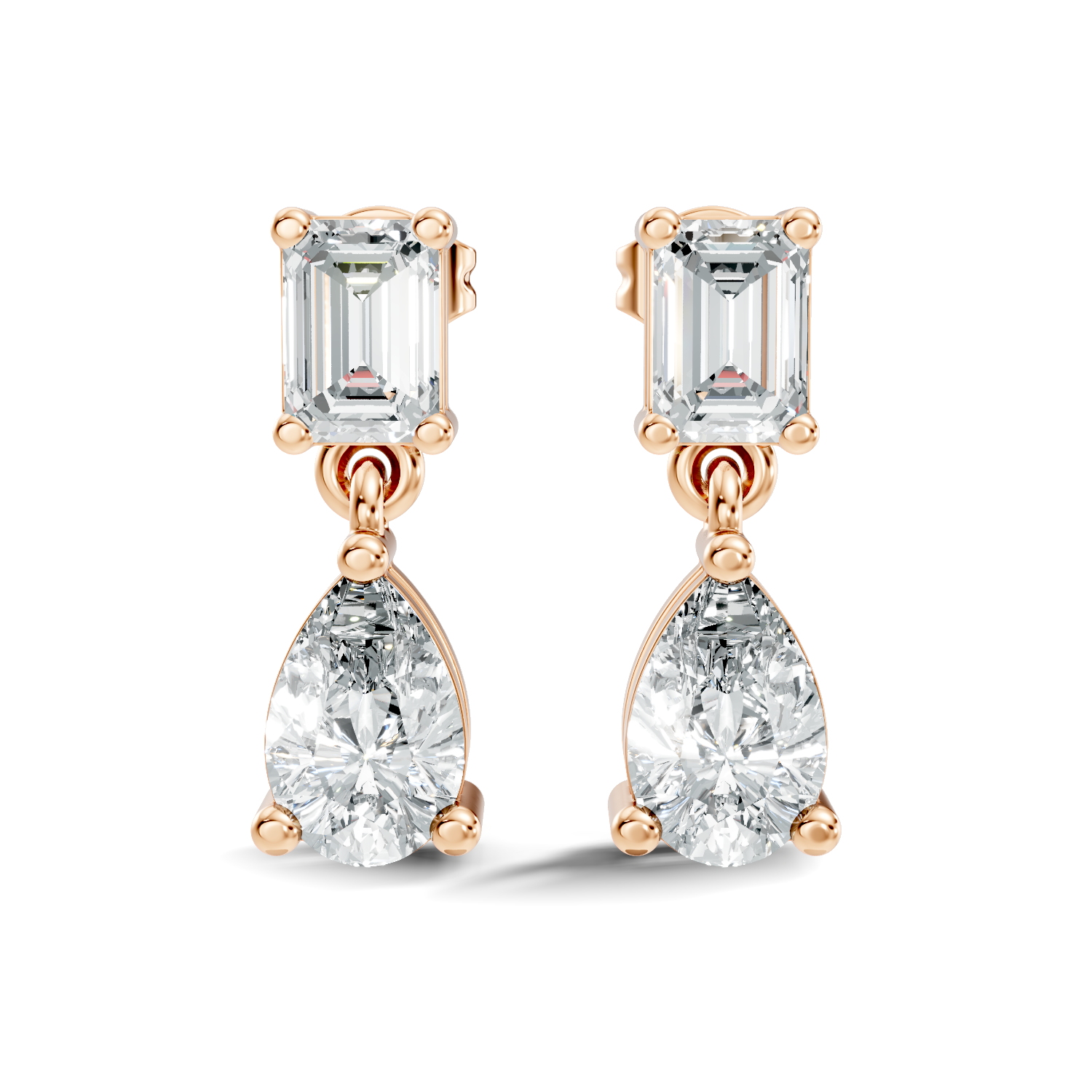 Emerald & Pear Cut Diamond Two-Stone Drop Earrings