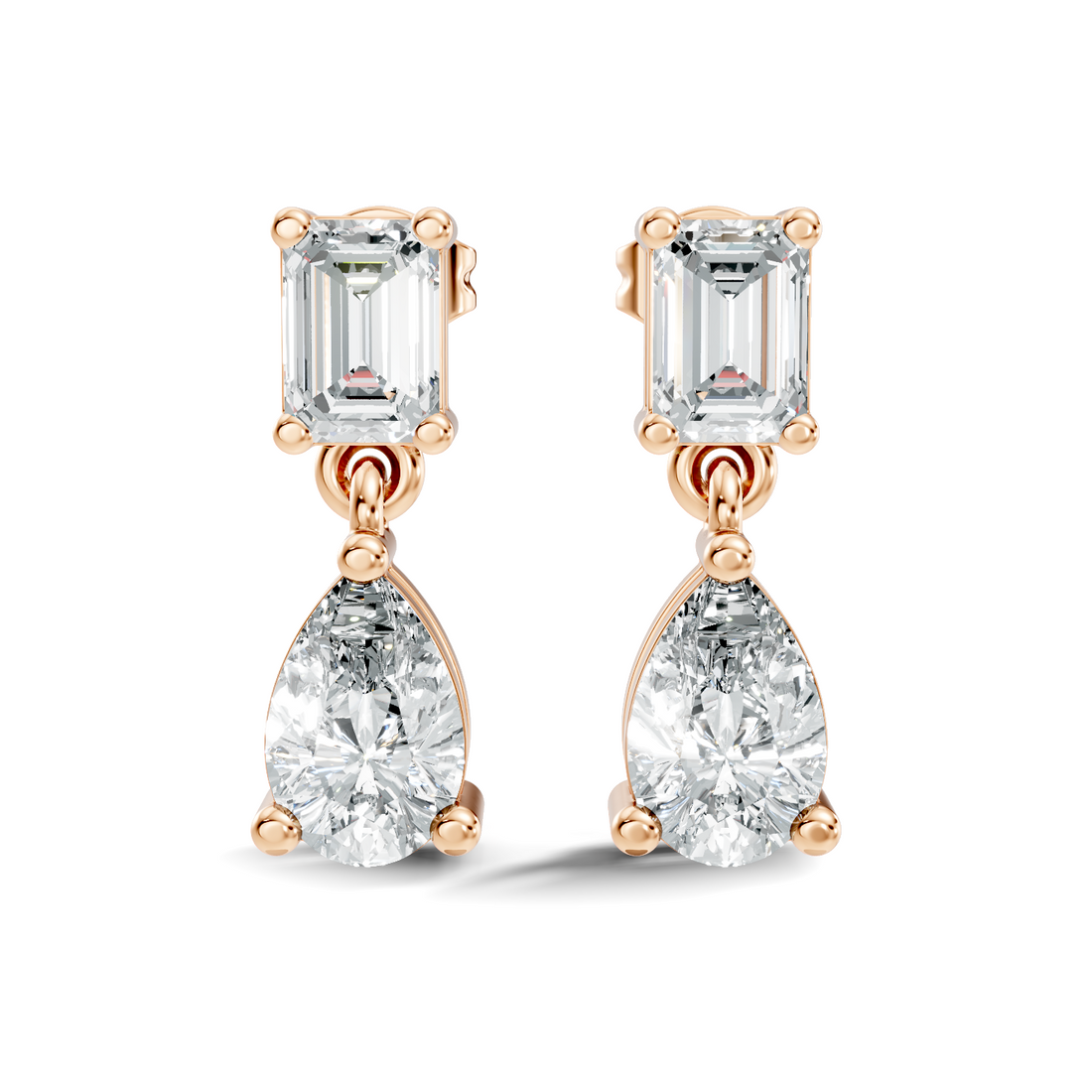 Emerald & Pear Cut Diamond Two-Stone Drop Earrings