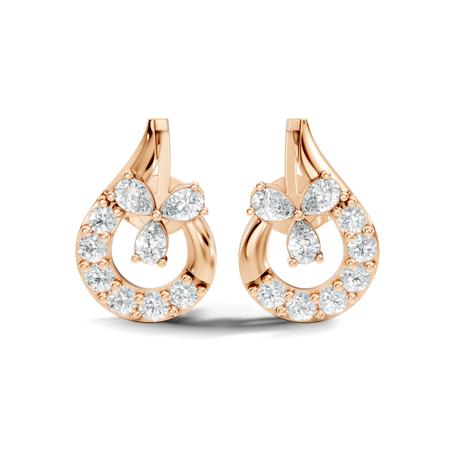 Pear & Round Diamond Teardrop Floral Cluster Stud