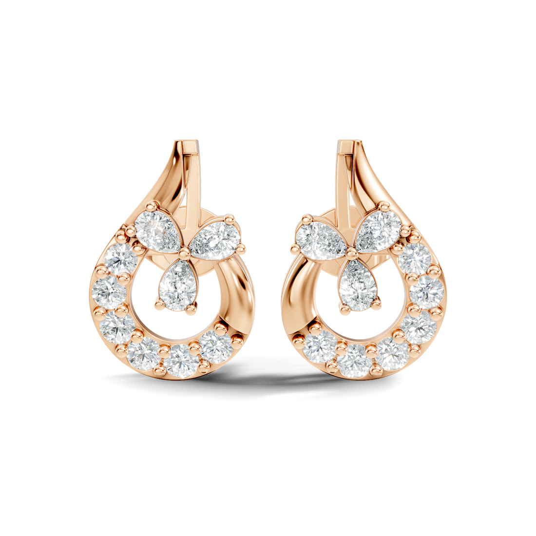 Pear & Round Diamond Teardrop Floral Cluster Stud