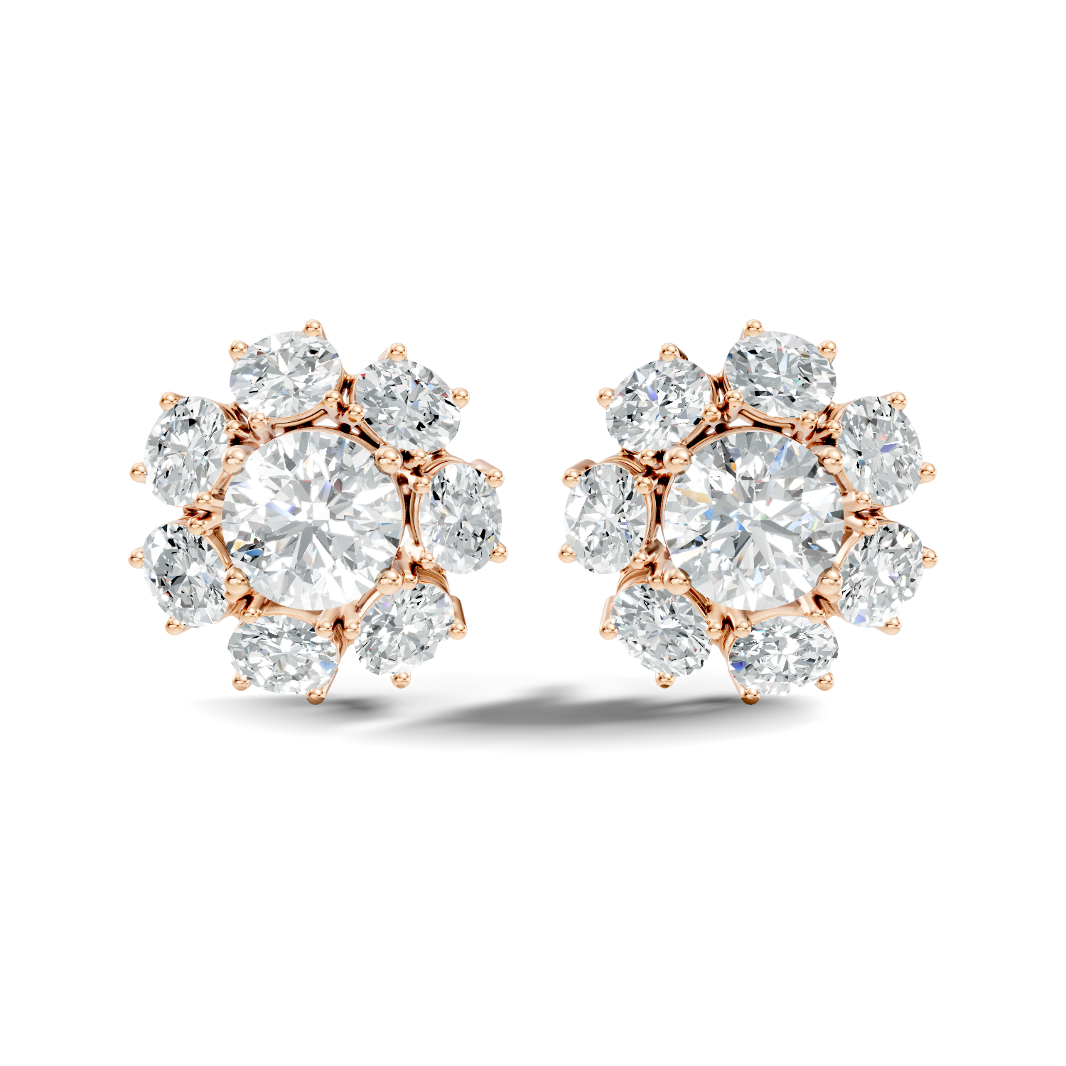 Oval Diamond Floral Cluster Stud Earrings
