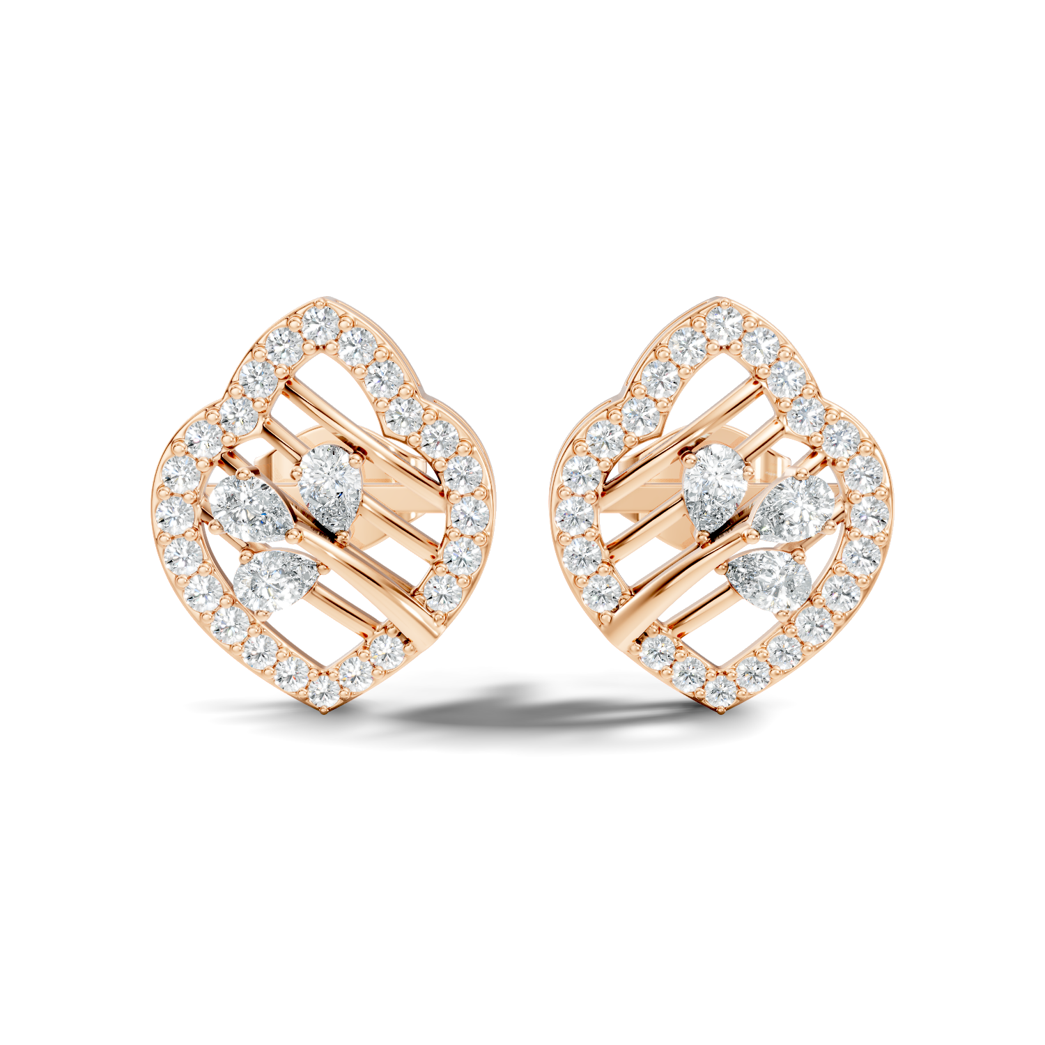 Openwork Leaf Halo Pear & Pave  Diamond Stud