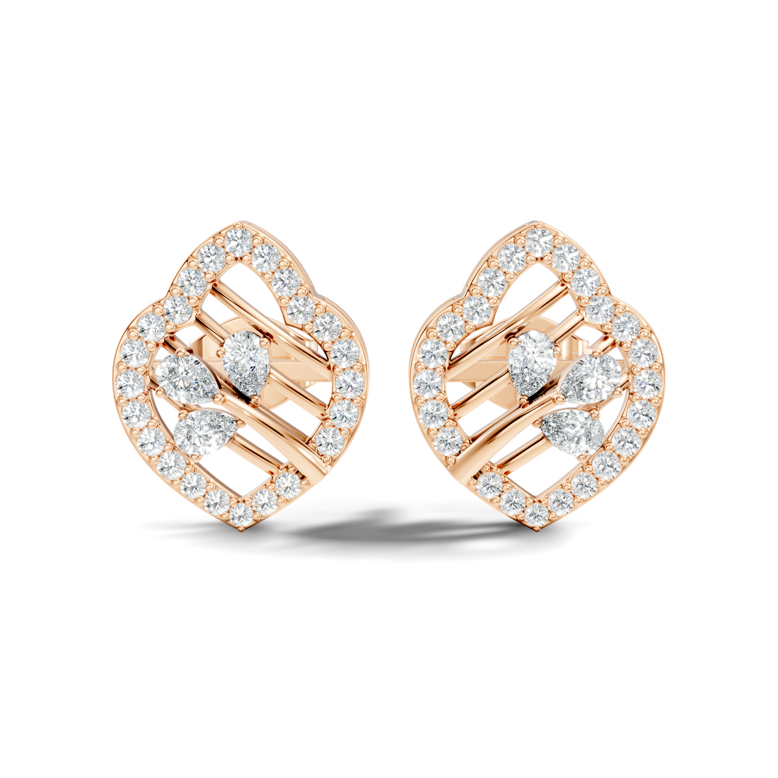 Openwork Leaf Halo Pear & Pave  Diamond Stud