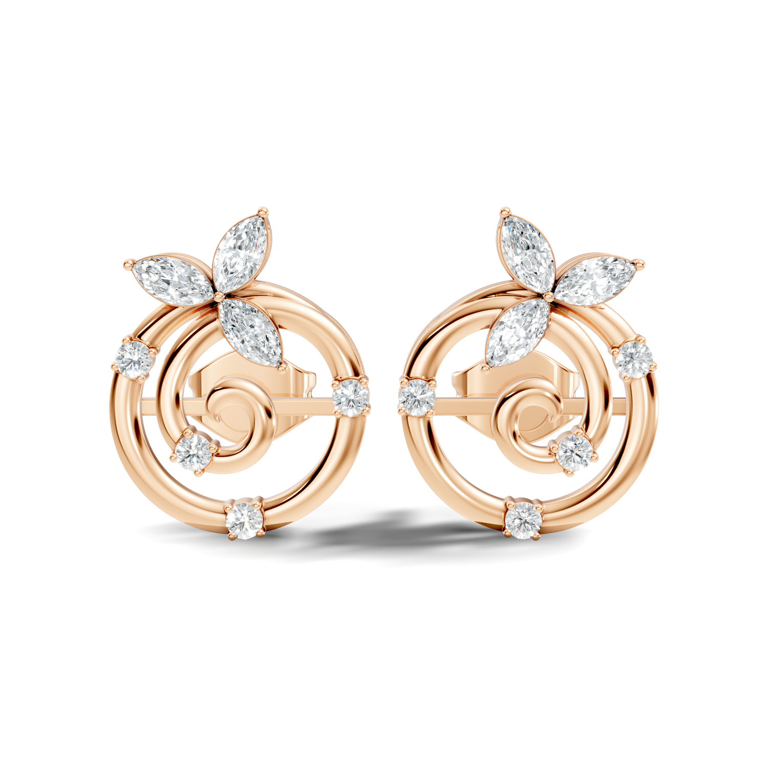 Marquise Floral Crown & Spiral Swirl Diamond Stud