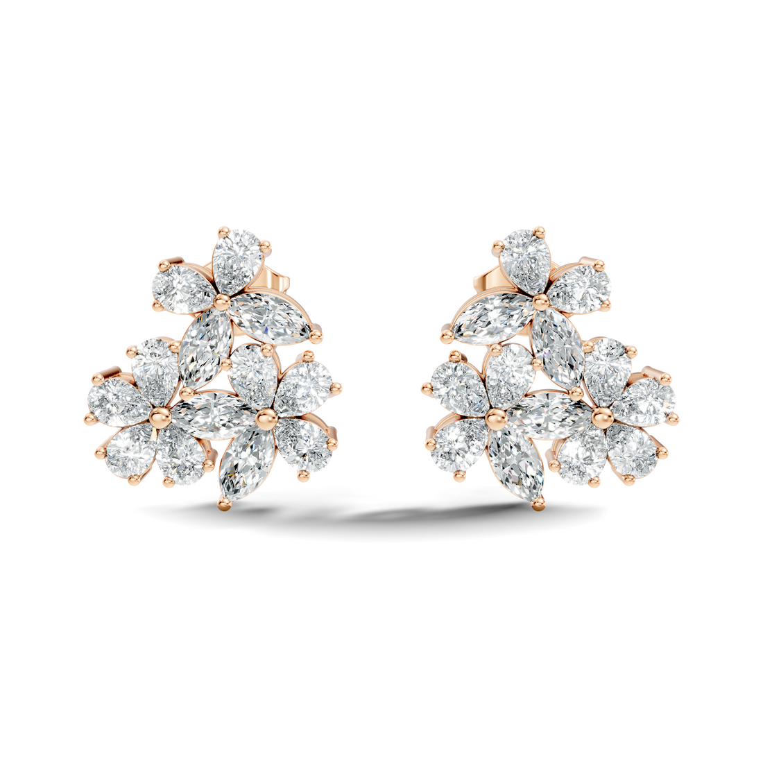 Pear & Marquise Cut Floral Blossom Bouquet Stud