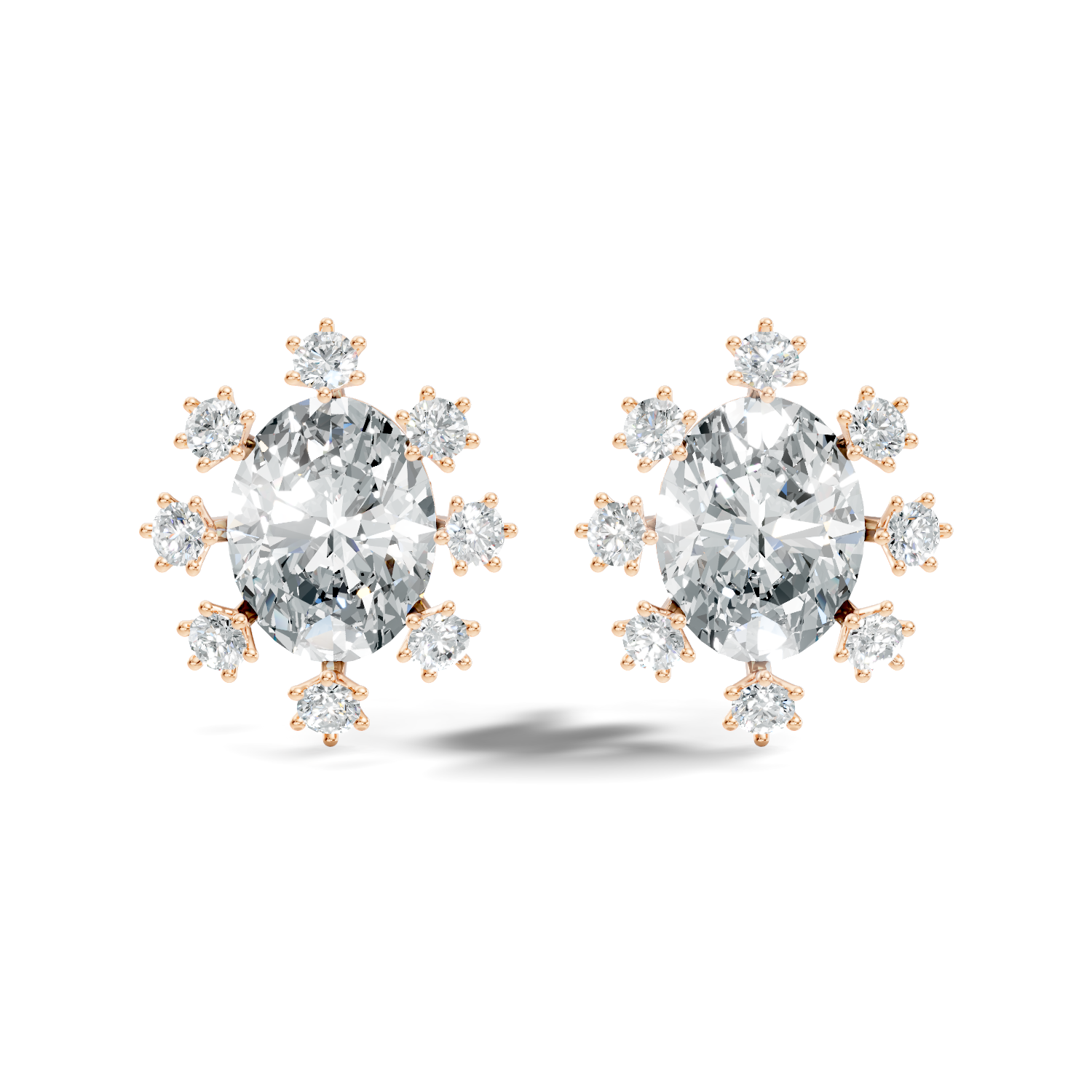 Oval & Round Diamond Snowflake Cluster Stud