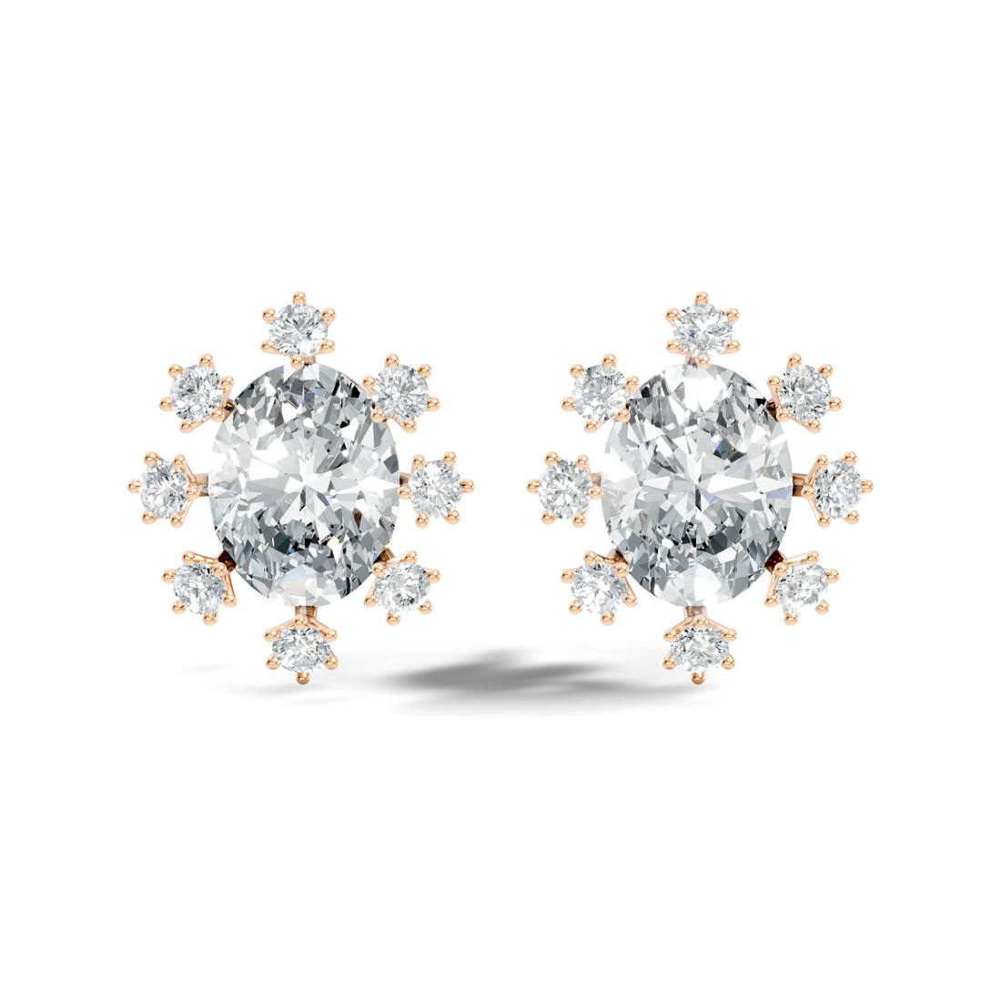 Oval & Round Diamond Snowflake Cluster Stud